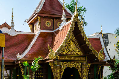 Low angle view of traditional building against clear sky