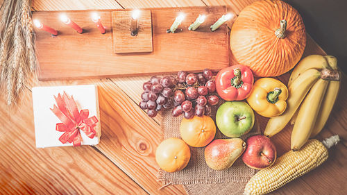 High angle view of fruits on table