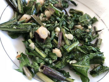 High angle view of chopped vegetables in plate