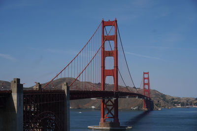 View of suspension bridge over river