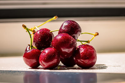 Close-up of strawberries on table