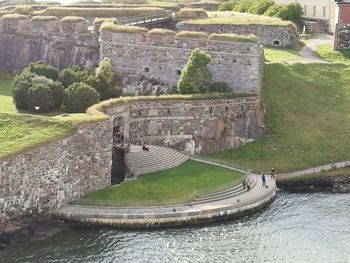 High angle view of old ruin building