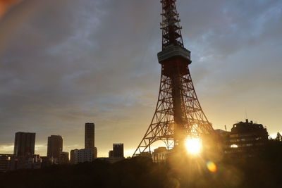 Low angle view of tower during sunset