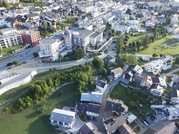 High angle view of buildings in town