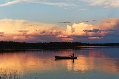 Scenic view of lake against sky during sunset