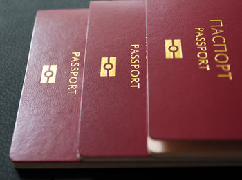 High angle view of passports on table