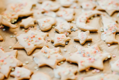 High angle view of christmas cookies