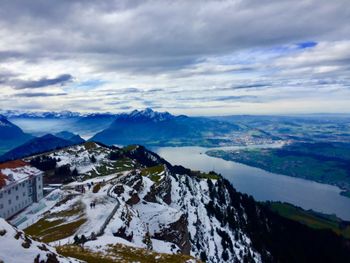 Scenic view of snowcapped mountains against sky