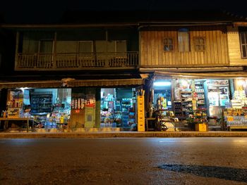 Illuminated market at night