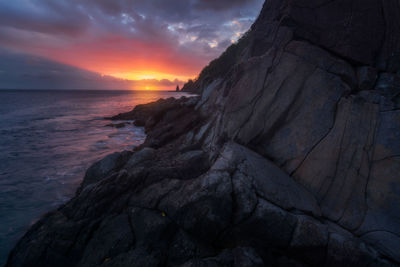 Scenic view of sea against sky during sunset