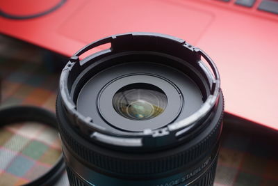 High angle view of camera lens