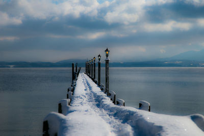 Scenic view of sea against sky during winter