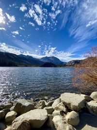 Scenic view of lake against sky