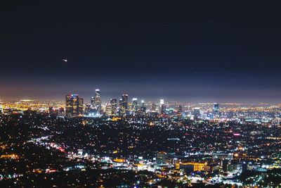 Aerial view of city at night