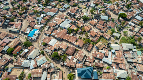 High angle view of buildings in city