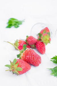 High angle view of strawberries against white background