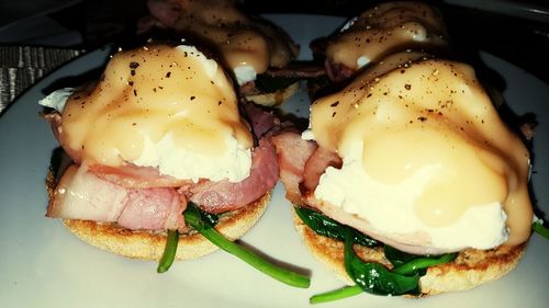 Close-up of breakfast served in plate