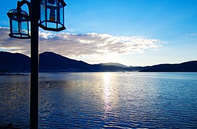 Scenic view of lake against sky during sunset