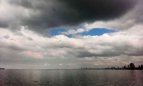 Scenic view of sea against cloudy sky