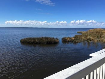 Scenic view of sea against blue sky