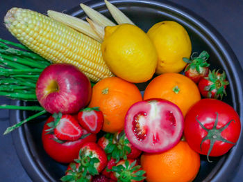 High angle view of fruits in basket