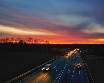 Panoramic view of road against sky during sunset