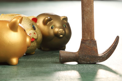 Close-up of piggybank on table