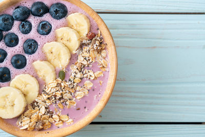 High angle view of breakfast on table