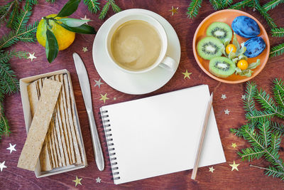 High angle view of food on table