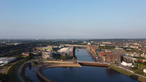 High angle view of cityscape against sky