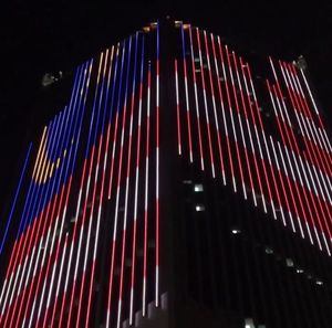 Low angle view of illuminated lights at night