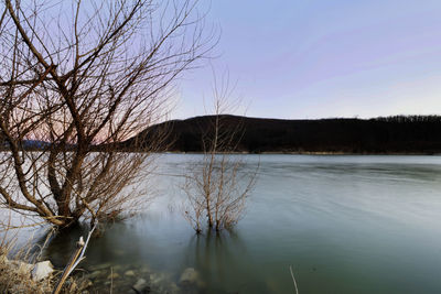 Scenic view of lake against clear sky