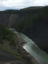 Scenic view of waterfall against sky