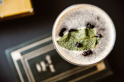 High angle view of coffee on table