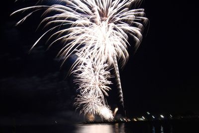 Low angle view of firework display against sky at night