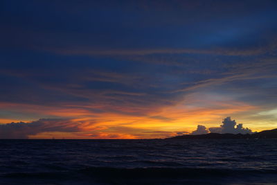 Scenic view of sea against sky at sunset