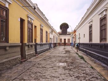 Street amidst houses against sky