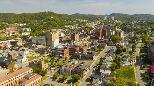 High angle view of townscape against sky