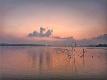 Scenic view of lake against sky during sunset