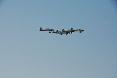 Low angle view of airplane against clear sky