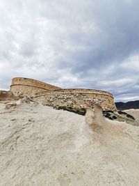 Rock formations on mountain against sky