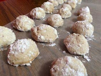 High angle view of cookies on table
