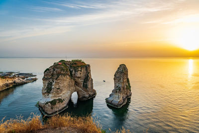 The famous pigeon rock of beirut, lebanon