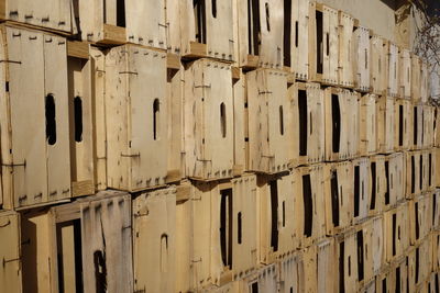 Wooden crates stacked outdoors