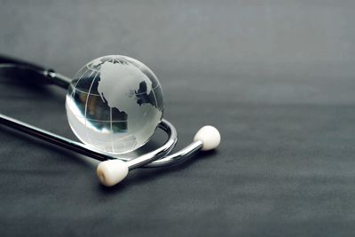 Close-up of crystal ball on table