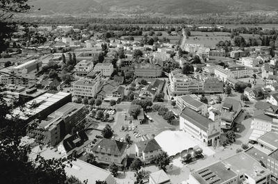 High angle view of buildings in city