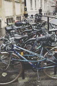 Bicycles parked in city