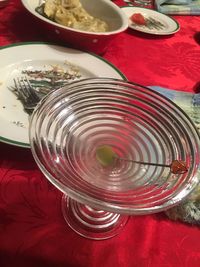 Close-up view of red plate on table
