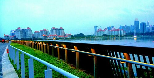 View of river with cityscape in background