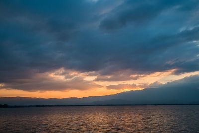 Scenic view of sea against dramatic sky